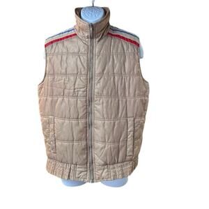 Vintage Alpine Ski Puffer Vest Men’s Medium Tan Nylon Quilted Retro 80s Korea
